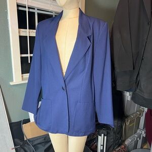 Vintage 1970’s Blue Polyester Blazer, women’s 18/XL, Made In USA 🇺🇸 Retro